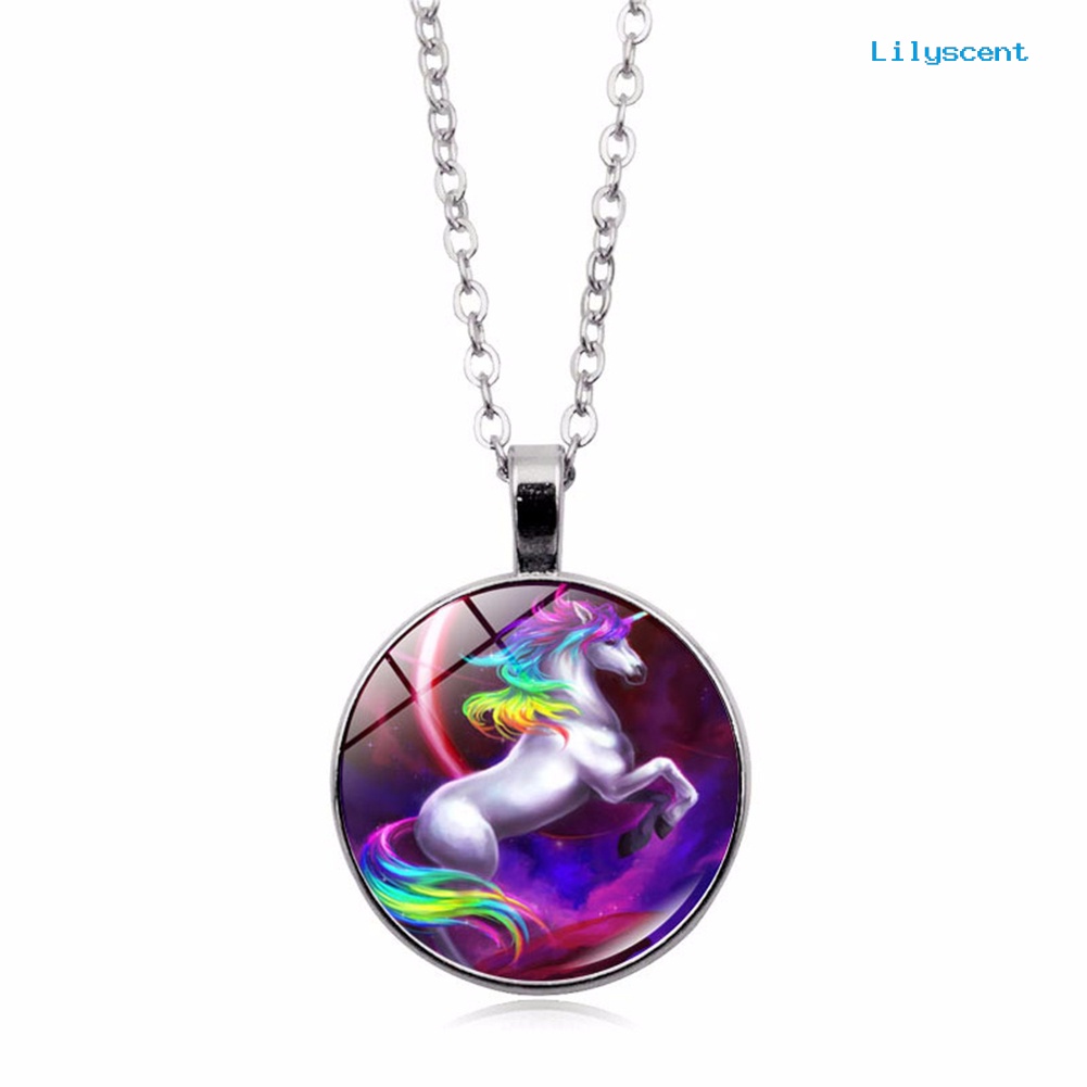 [LS] Fashion Colorful Unicorn Pendant Kalung Pria Wanita Perhiasan Pesta Cocktail