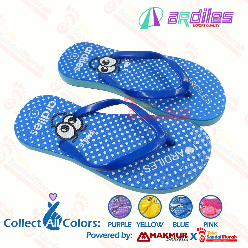 Toko Sendal Murah - Sandal Jepit Orginal Ardiles / Sandal Jepit Wanita Dewasa / Sandal Jepit Motif Polkadot dan Emoticon Smile [Toko Sendal Murah LDS 09 Ardiles Smile]