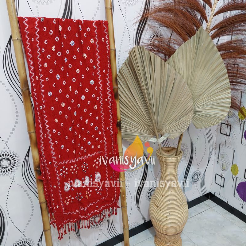Selendang Jumputan - Warna Merah Cabe | Warn Lengkap