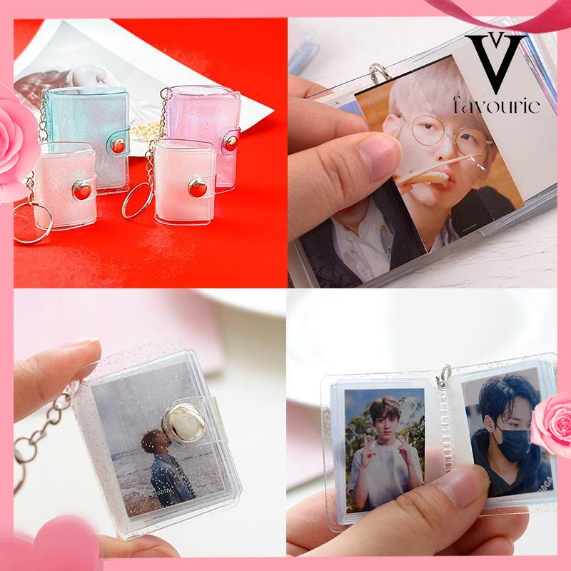 COD1 &amp; 2 Inch Mini Photo Album 16 Pockets KeyRing Key Ring Shiny Transparent Foto Binder Kecil Card Holder Keychain Gantungan Kunci Jelly Color KPOP Koleksi Ganci pacar memory kenangan hadiah potret -FA