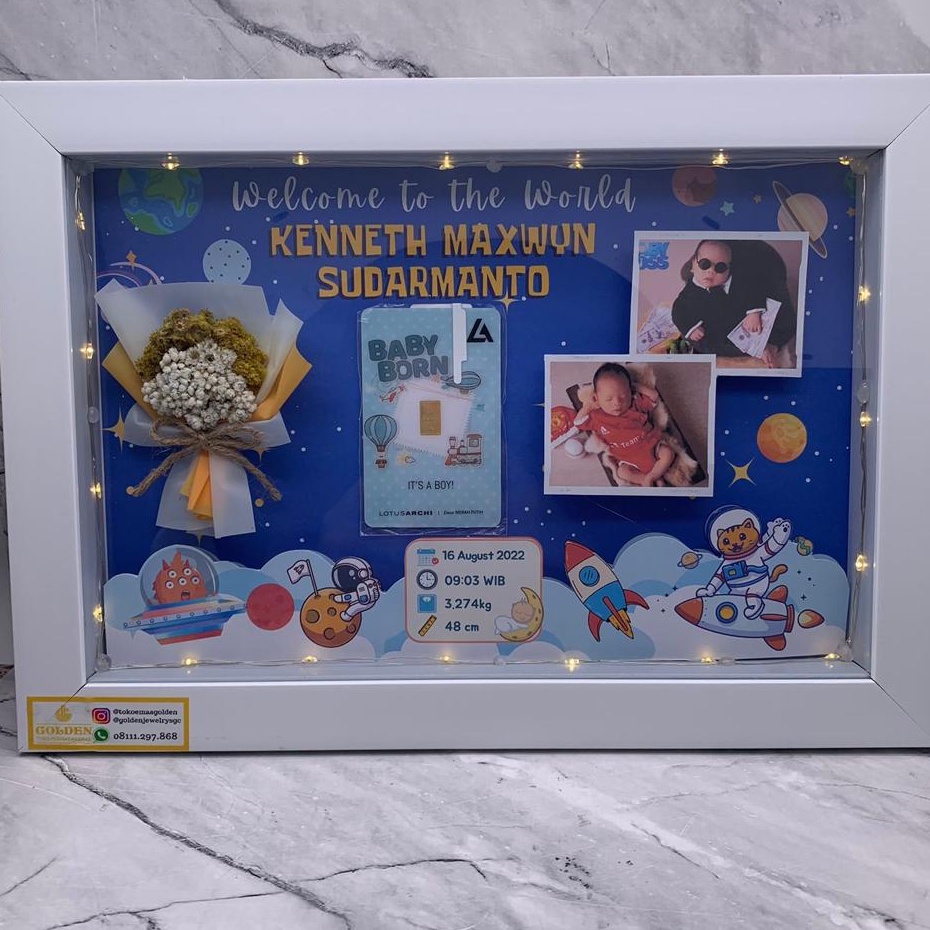 HAMPERS Gift CUSTOM Bingkai FRAME Mahar 3D  (TIDAK TERMASUK EMAS) Minigold / Hadiah / Kado Mahar variasi Minigold / Design Frame Birthday Wedding Newborn Baby Boy Girl Graduation