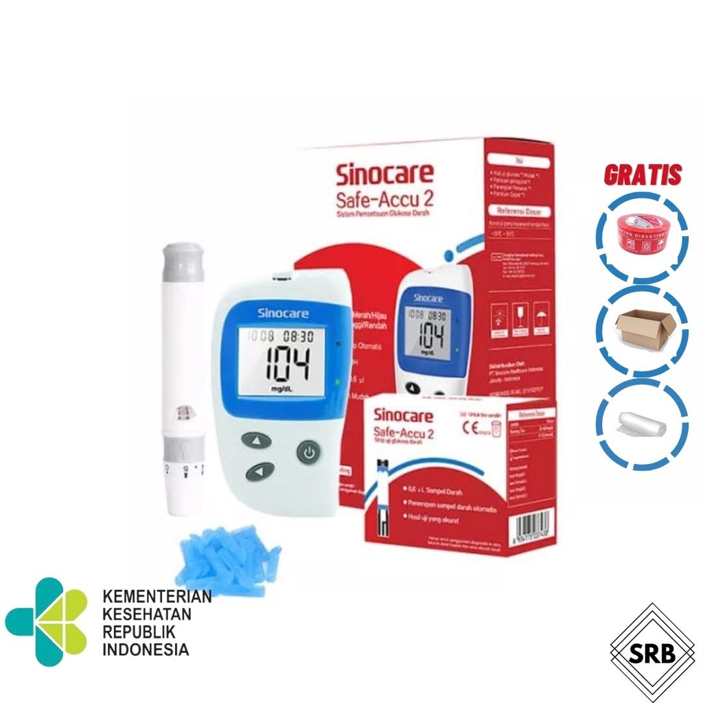 SINOCARE Safe-Accu 2 Alat Cek Gula Darah (50/25 Strip)| Alat Tes Gula Darah | Alat ukur Gula Darah| Alat monitor Gula Darah|Alat deteksi Gula Darah| Alat periksa kadar gula darah| Glukometer| Glucometer seperti Gluco DR atau Nesco