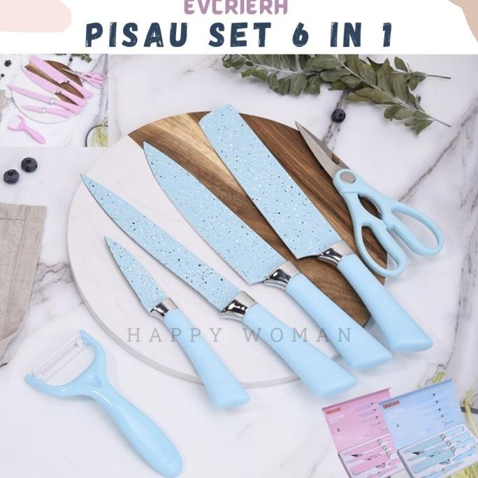Pisau Set Keramik 6 in 1 Premium Dilapisi Anti Lengket Peralatan Masak