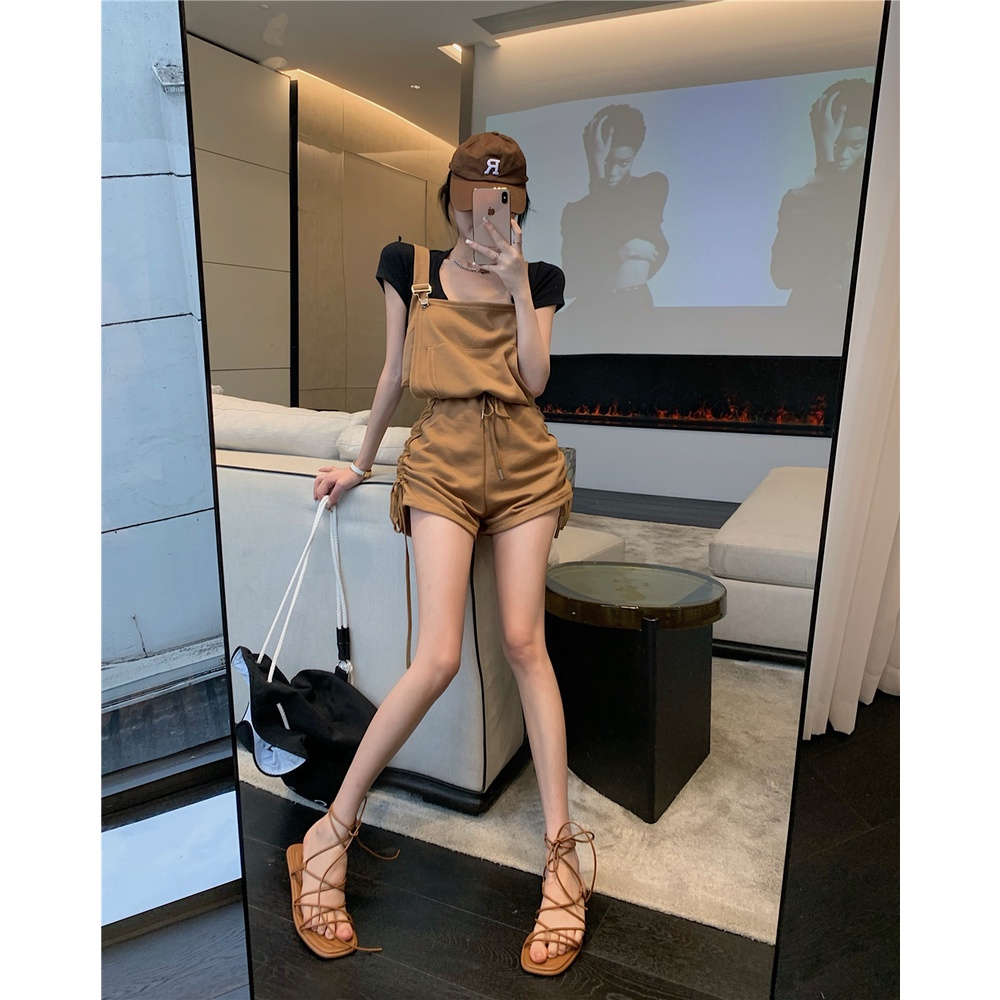 Casual Short Drawstrings Jumpsuits with Front Pocket 1498 (S/M/L/XL)