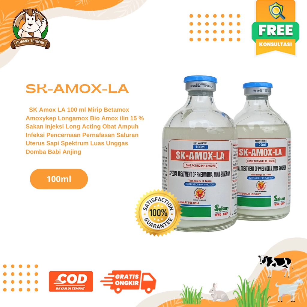 SK AMOX LA 100 ml Injeksi (Amo xicil lin 15%) obat injeksi ayam sapi kambing babi kucing anjing mirip betamox intramox amoxykep