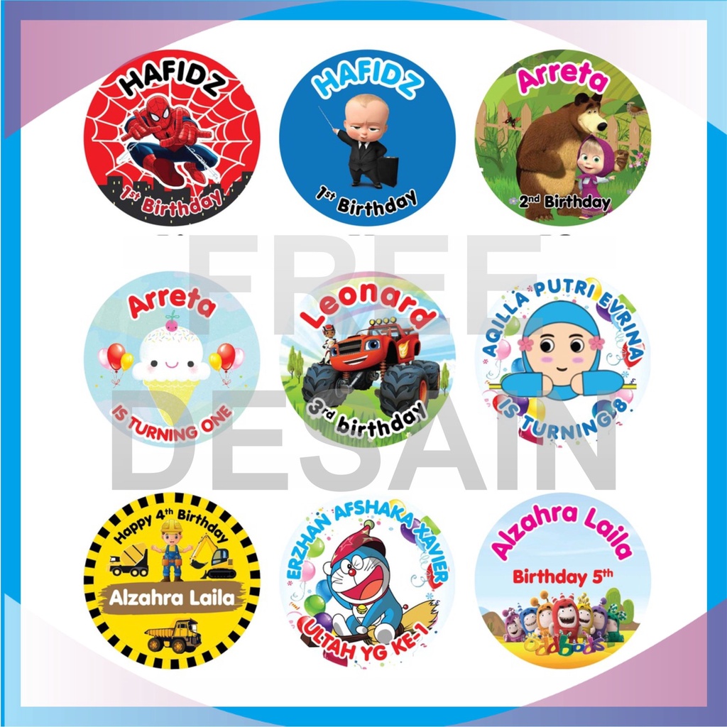 

paket stiker CETAK Stiker ULANG TAHUN ANAK CUSTOM TEKS EKONOMIS Toko_Blacu
