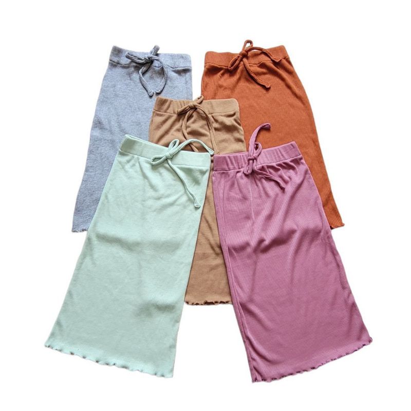 ROK SPAN Skirt Anak Perempuan Curly Ruffle Knit Tee | Bawahan Rok Anak Bahan Rib Knot Halus
