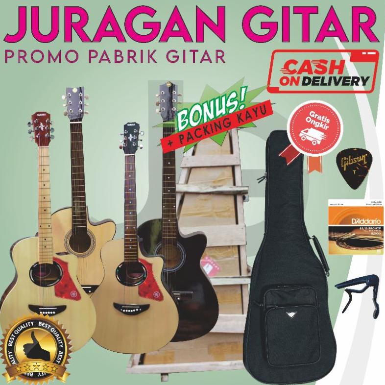 BISA COD GITAR AKUSTIK PEMULA YAMAHA FREE PACKING KAYU ORIGINAL ASLI