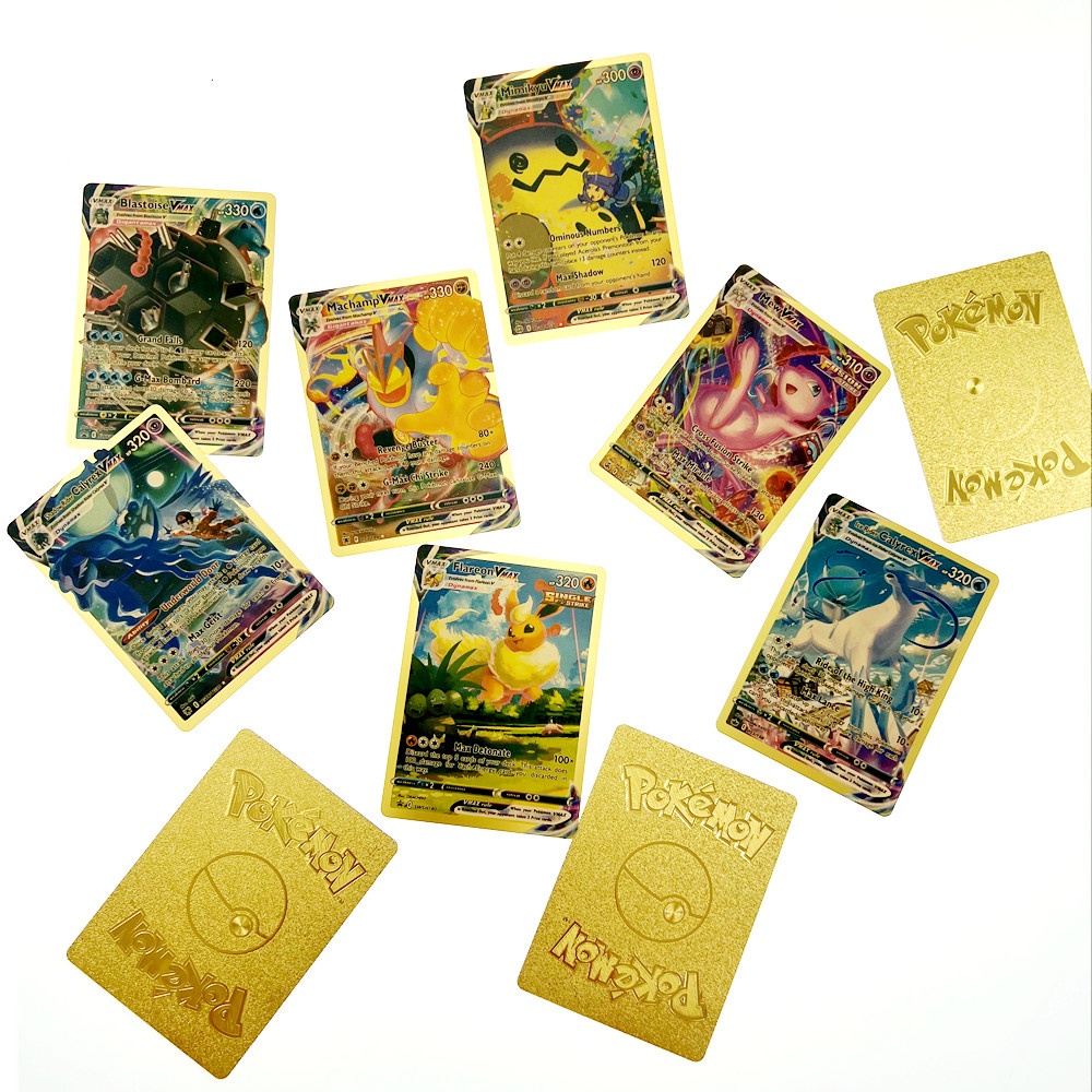 【COD】100/110/150pcs Metal Pokemon Cards /Kartu Perdagangan Pokemon Emas Koleksi Game Pikachu Versi Bahasa Inggris