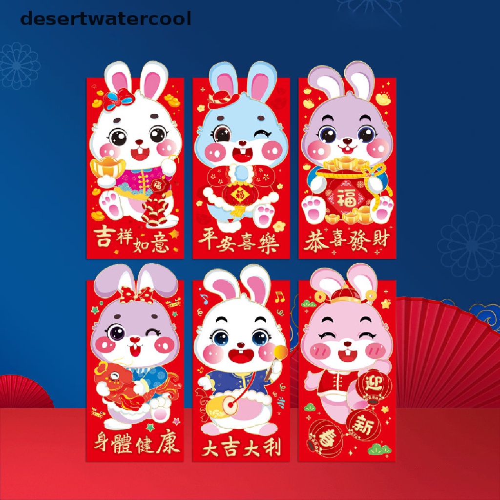 Deid 6Pcs Amplop Merah Imlek Kelinci Tahun2023 Amplop Uang Tahun Baru Paket Merah Untuk Festival Musim Semi Martijn