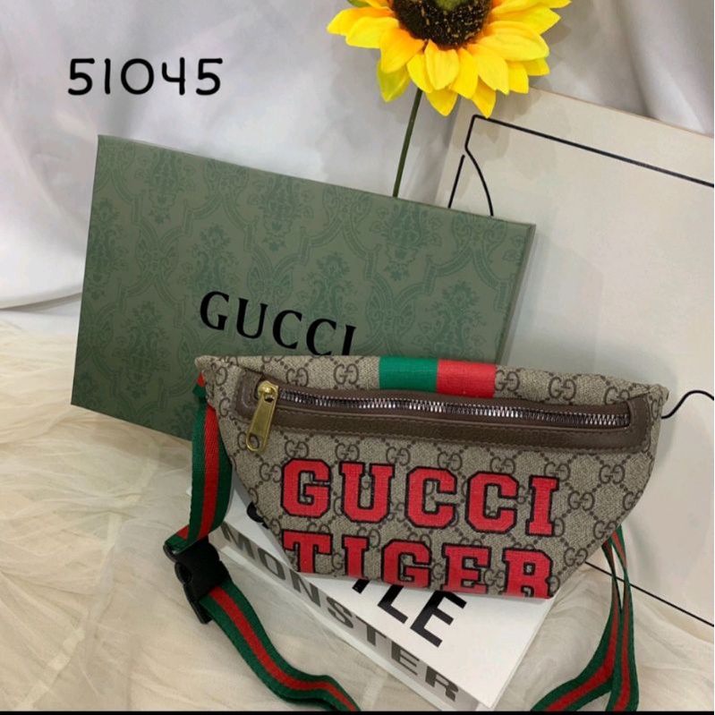 TAS PINGGANG GC GUCC1 TIGER LIST LINE RED GREEN VARIASI TEXT GUCC1 TIGER