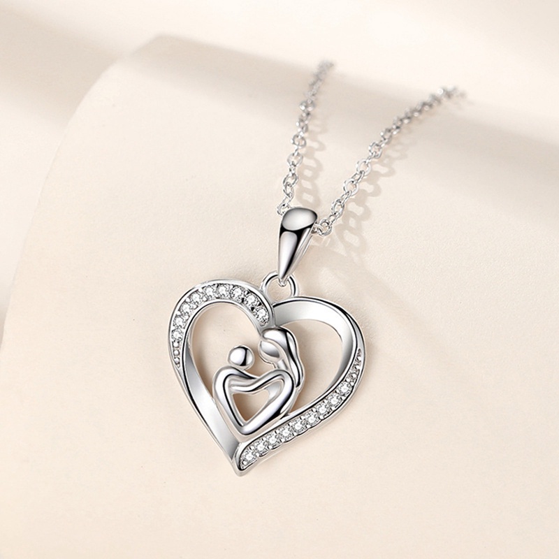 Ibu Memegang Anak Sterling Silver Ibu-Ibu Cinta Hati Cubic Zirconia Pendant Women Necklace