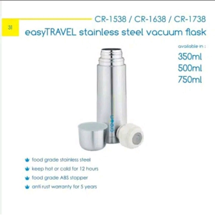 Crown Termos Air Panas / Thermos Air Panas / Easy Travel Thermos Vakum