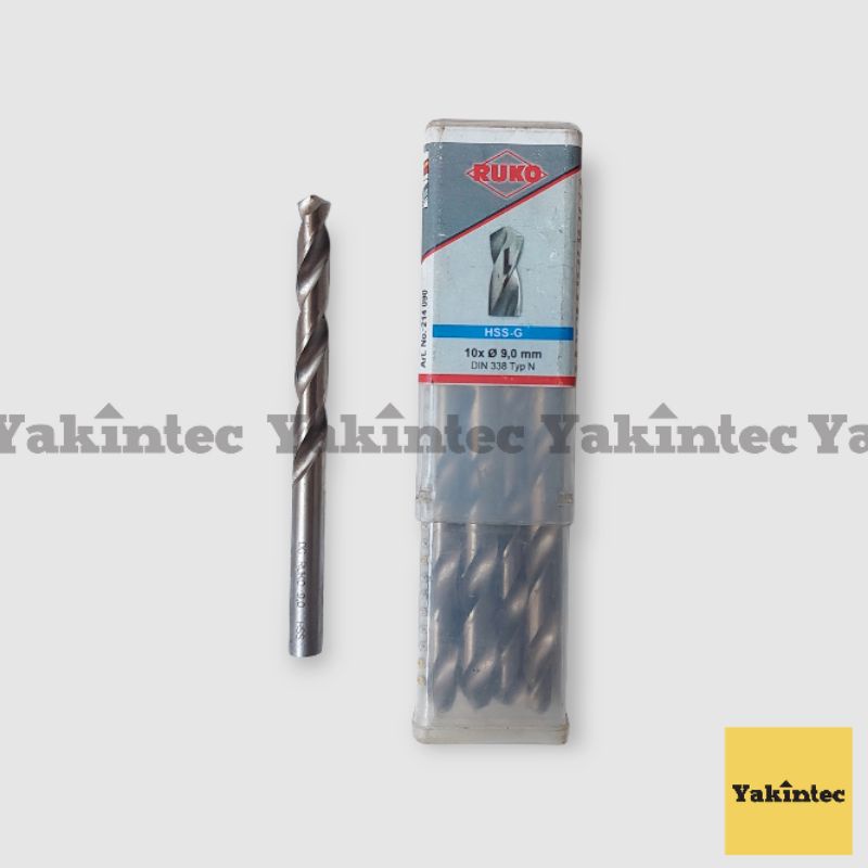 Mata Bor Twist Drill Besi & Kayu Original RUKO 9 mm DIN 338 HSS-Ground