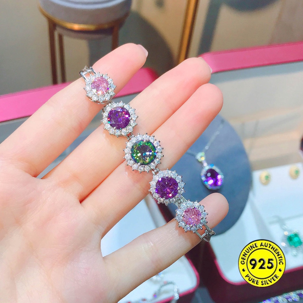 Gelang Moissanite Delapan Hati Dan Delapan Panah Berlian Merah Muda Amethyst Permata Berwarna Gelang M1547