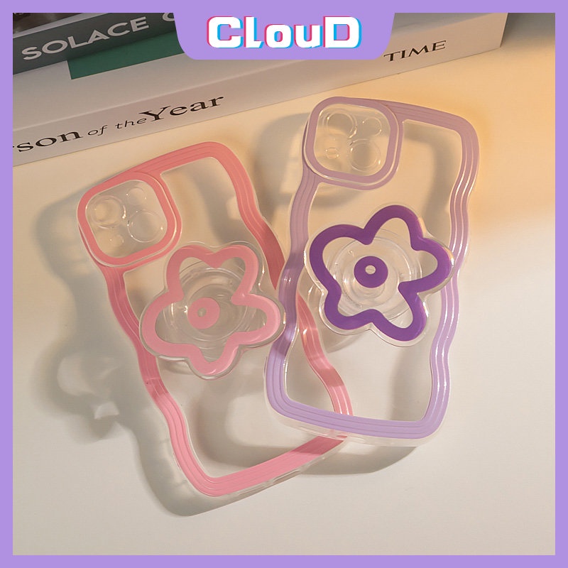 Casing Samsung A04s A13 A23 A22 A03s A33 A04E A52 A04 A11 A50 A21s A50s M32 A52s A31 A20 A30s A02s A51 A53 A32 A12 M22 Warna Macaron Wavy Edge Soft Case Dengan Flower Phone Holder