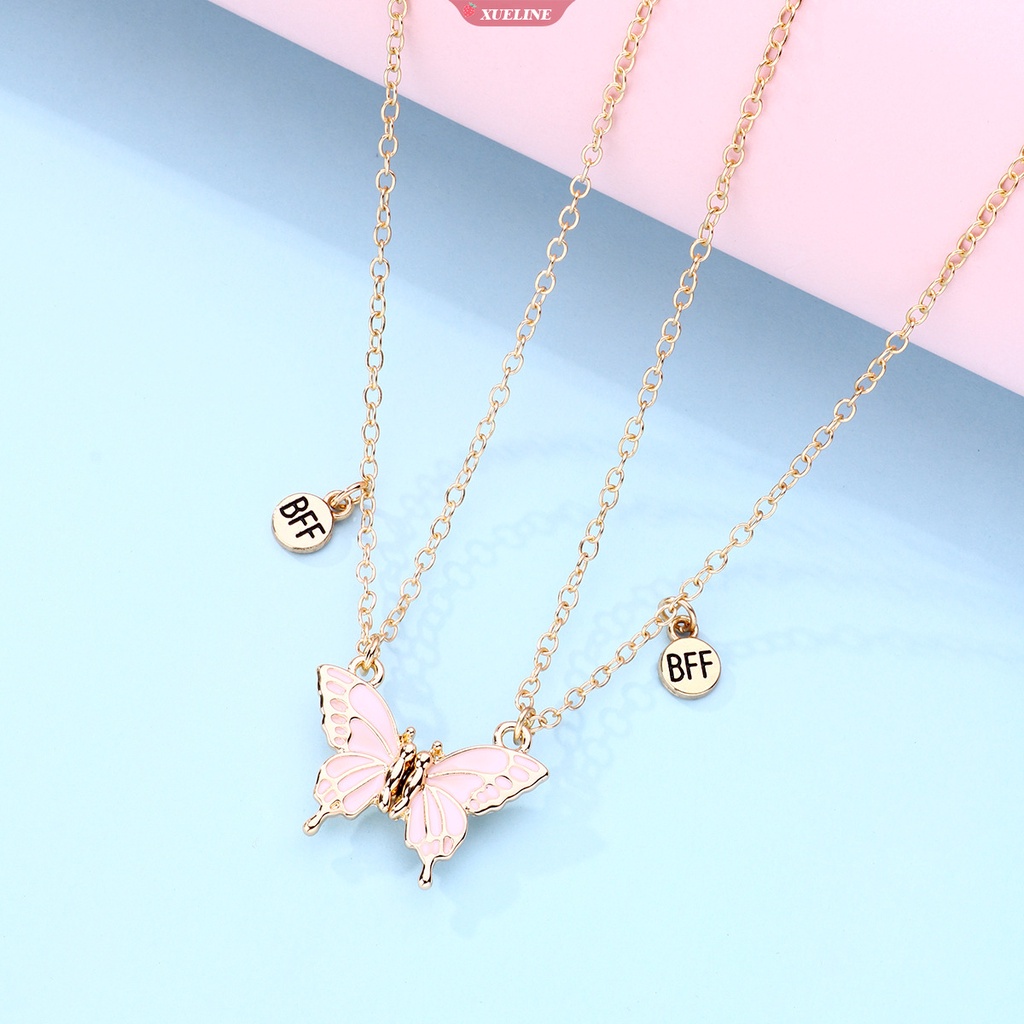 2 Pcs best friend butterfly necklace BFF Kalung Persahabatan Untuk 2perempuan Kekasih Pasangan Kalung Hadiah Ulang Tahun [ZXL]