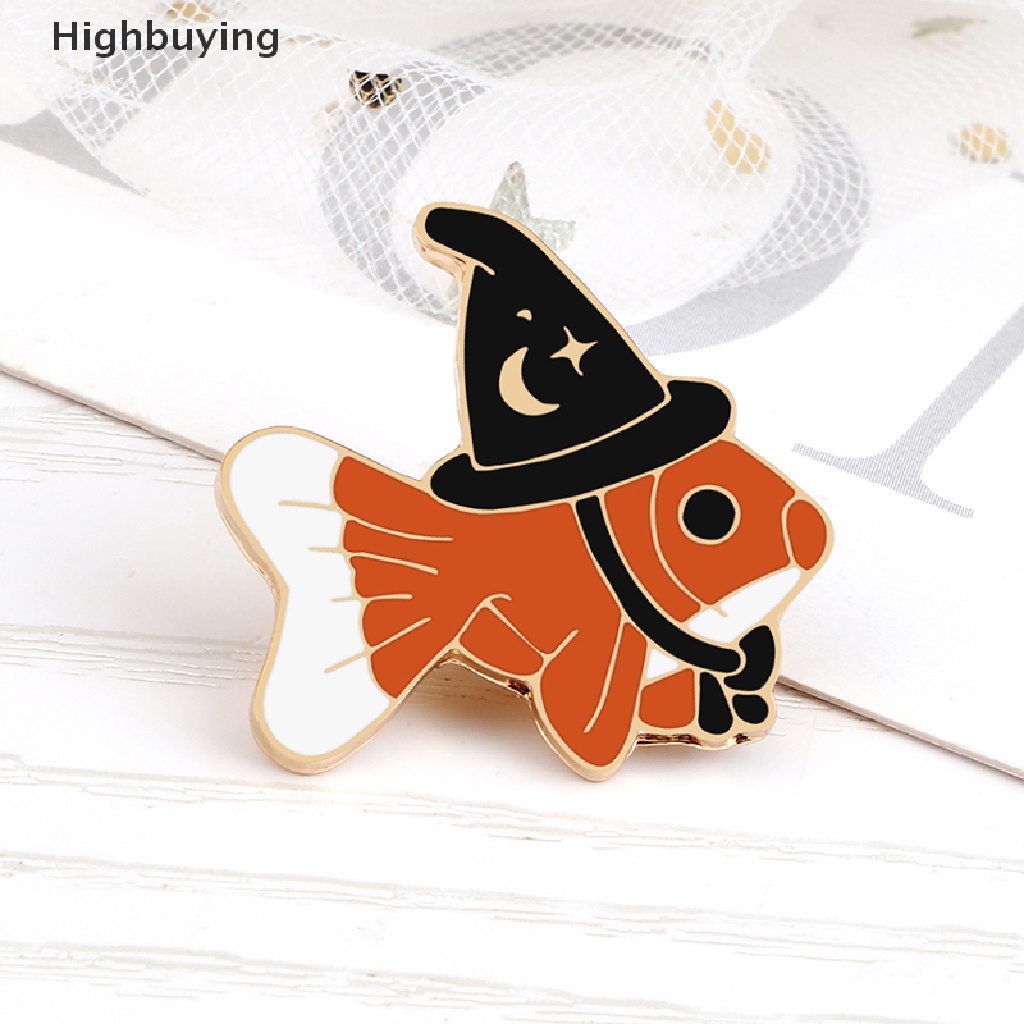 Hbid Bros Ikan Penyihir Kreatif Hewan Lucu Enamel Pin Ikan Beruntung Dengan Topi Ajaib Lencana Tas Perhiasan Hadiah Glory