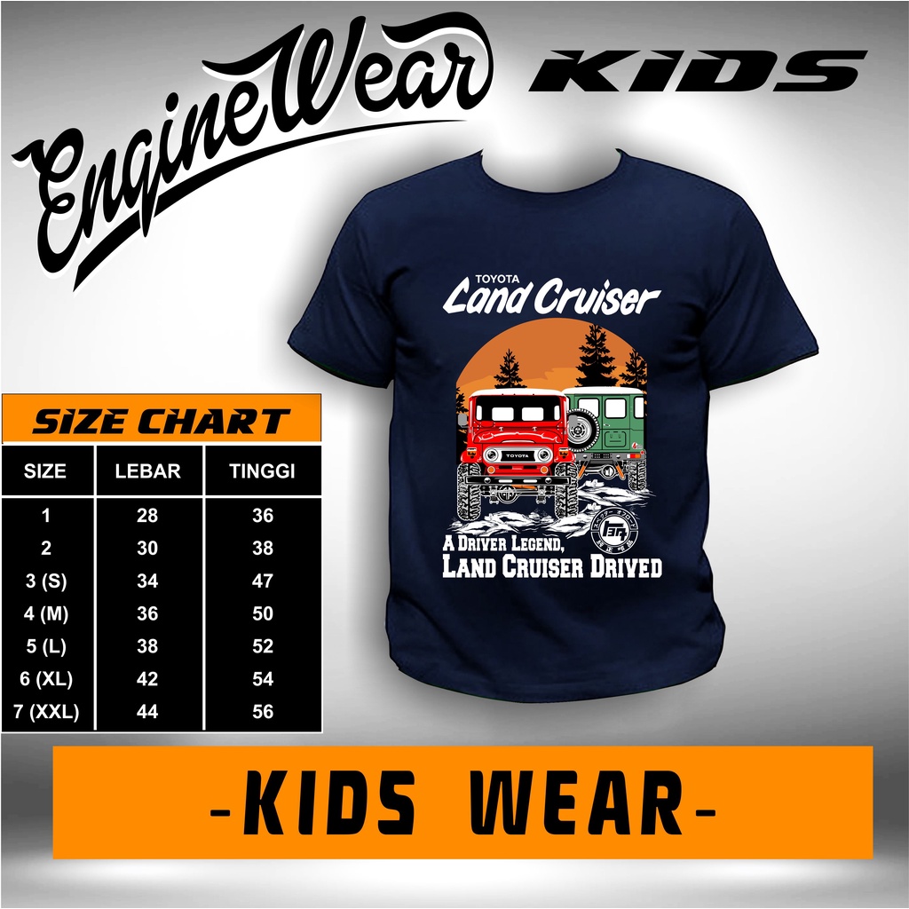 kaos baju anak Land cruiser Hardtop Jeep Mobil Tshirt Offroad warn 4WD otomotif moon