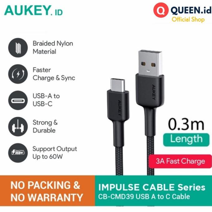 SALE Aukey Kabel data Charger USB TYPE C CB-CMD39 30cm 3A Fast Charging