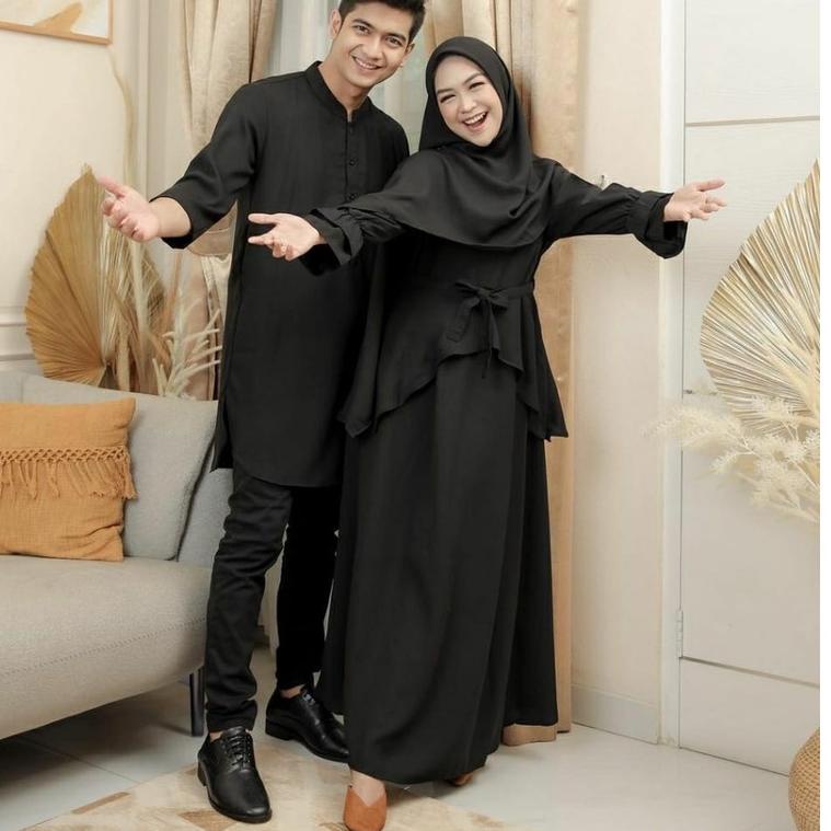 New COD - Ria Ricis Ryan TR Couple Baju Pasangan Gamis Syari + Sirwal Muslim Wanita Pria Polos Pesta