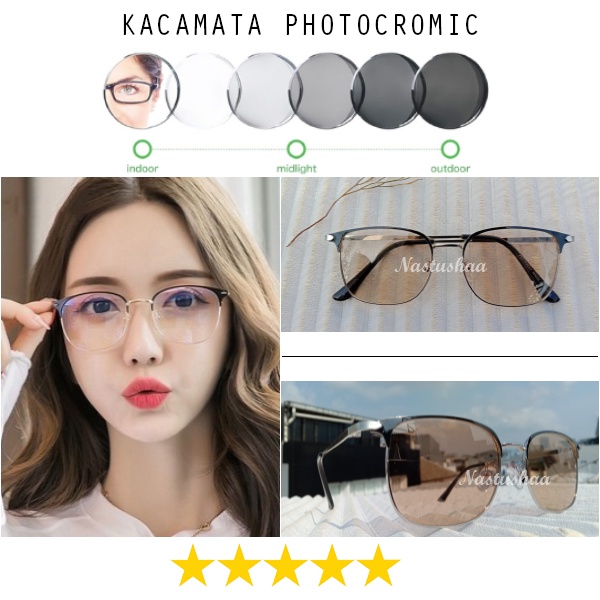 Kacamata Photocromic Untuk Pria Wanita Frame Besi Ringan Kotak Kacamata Lensa Berubah Warna Unisex NOCASE