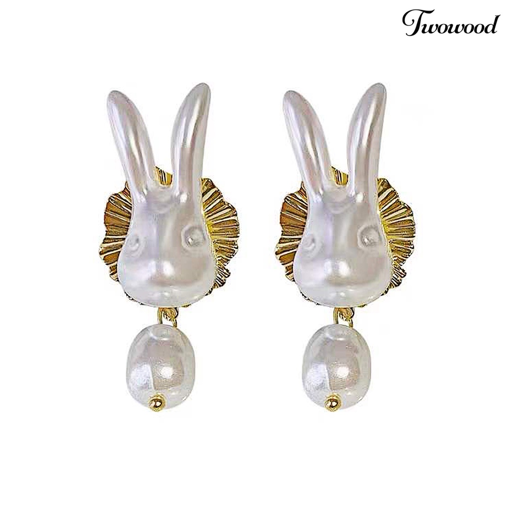 Twowood 1pasang Ladies Earrings Trendy Good-looking Elegan Pakaian Sehari-Hari Alloy Rabbit Faux Pearl Drop Earrings Aksesoris Pesta