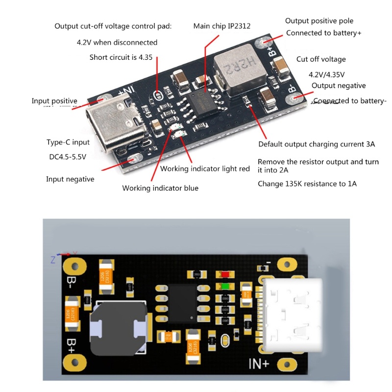 Zzz 3A 5V Ke 4.2V Type-C USB Input Polymer Ternary Lithium Charging Board