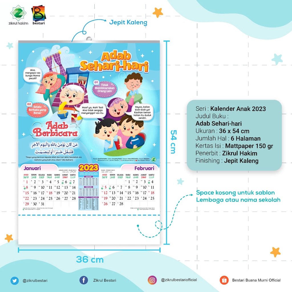 

Kalender 2023 Anak Islami - Adab Sehari-hari - Kalender Edukasi - Kalender Dinding - Zikrul Hakim