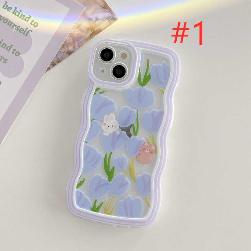 Nice Tulip Moon Bunny Wave Soft Case OPPO A9 A5 A53 A33 2020 F11 A57 2022 A77 2022 A3S Realme C1 A55 A56 A55S A72 A93 A93S A97 Reno 7Z 5 6 7 8 Pro + 5G INS Clear Casing