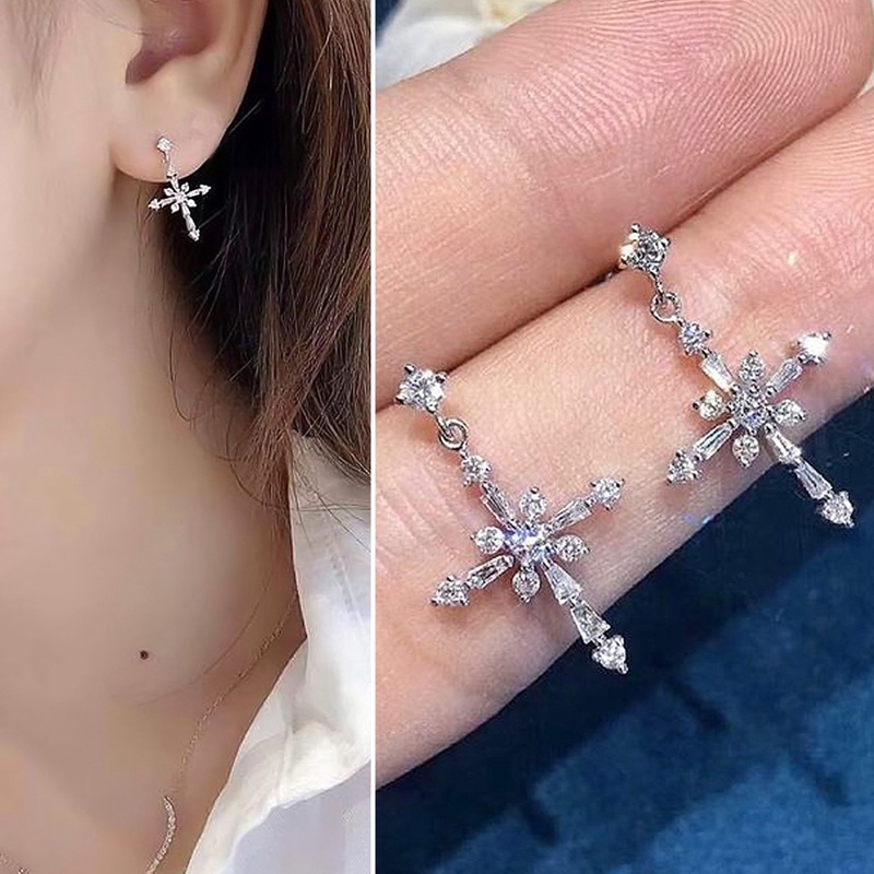 Fancyqube Fancy Cross Menjuntai Anting Dengan Kristal Cubic Zirconia Ear Piercing Aksesoris Untuk Wanita Pertunangan Pernikahan Perhiasan Panas