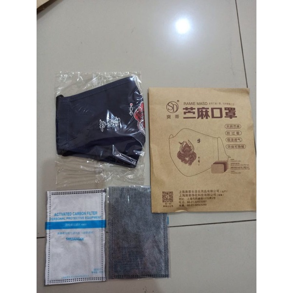 Masker Bahan RAMI mask + activated carbon filter