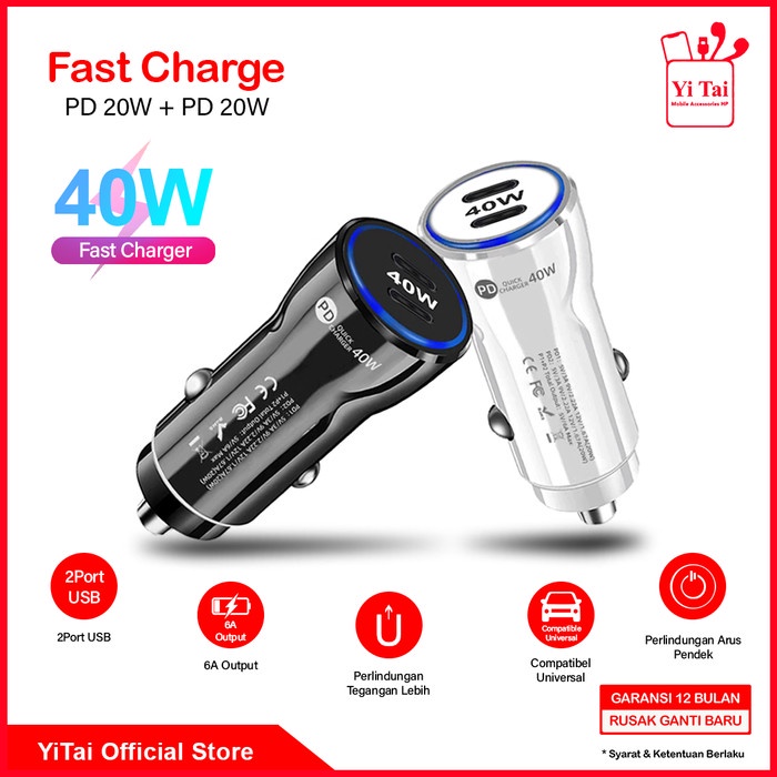 CAR CHARGER YI TAI 40W PD20W + PD20W /CHARGER MOBIL FAST CHARGER -CCG09