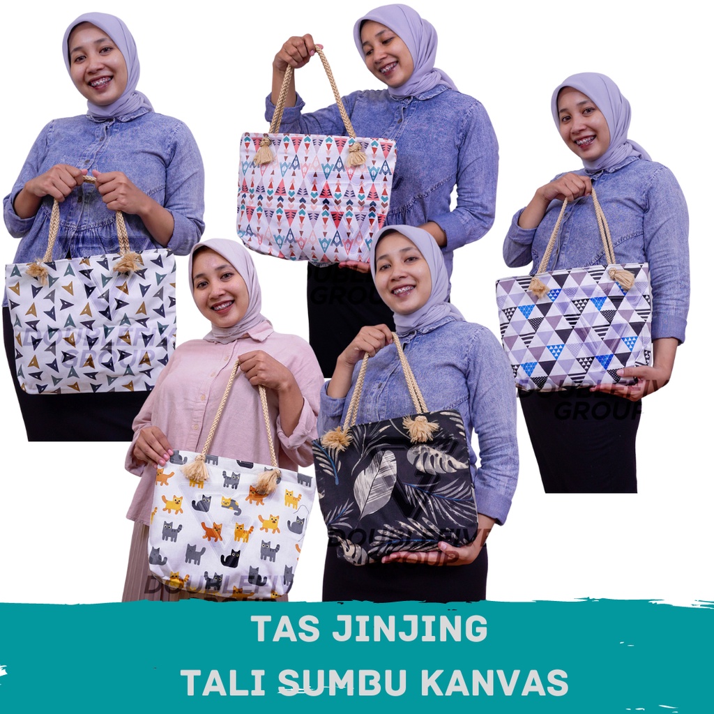 Tas Handbag Kanvas Motif Tali Sumbu Terbaru 2022 Jinjing Tas Slempang &amp; Bahu Wanita