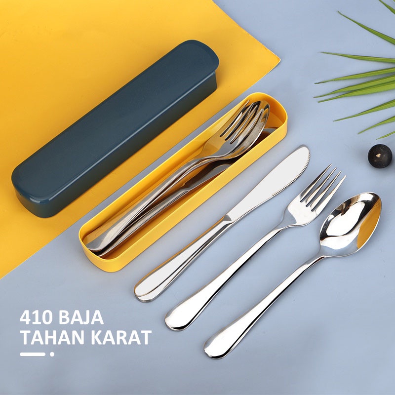 KAGK Set Sendok Garpu Stainless Steel 2/3 Potong Sumpit Sendok Garpu Dengan Set Kotak Sendok Garpu