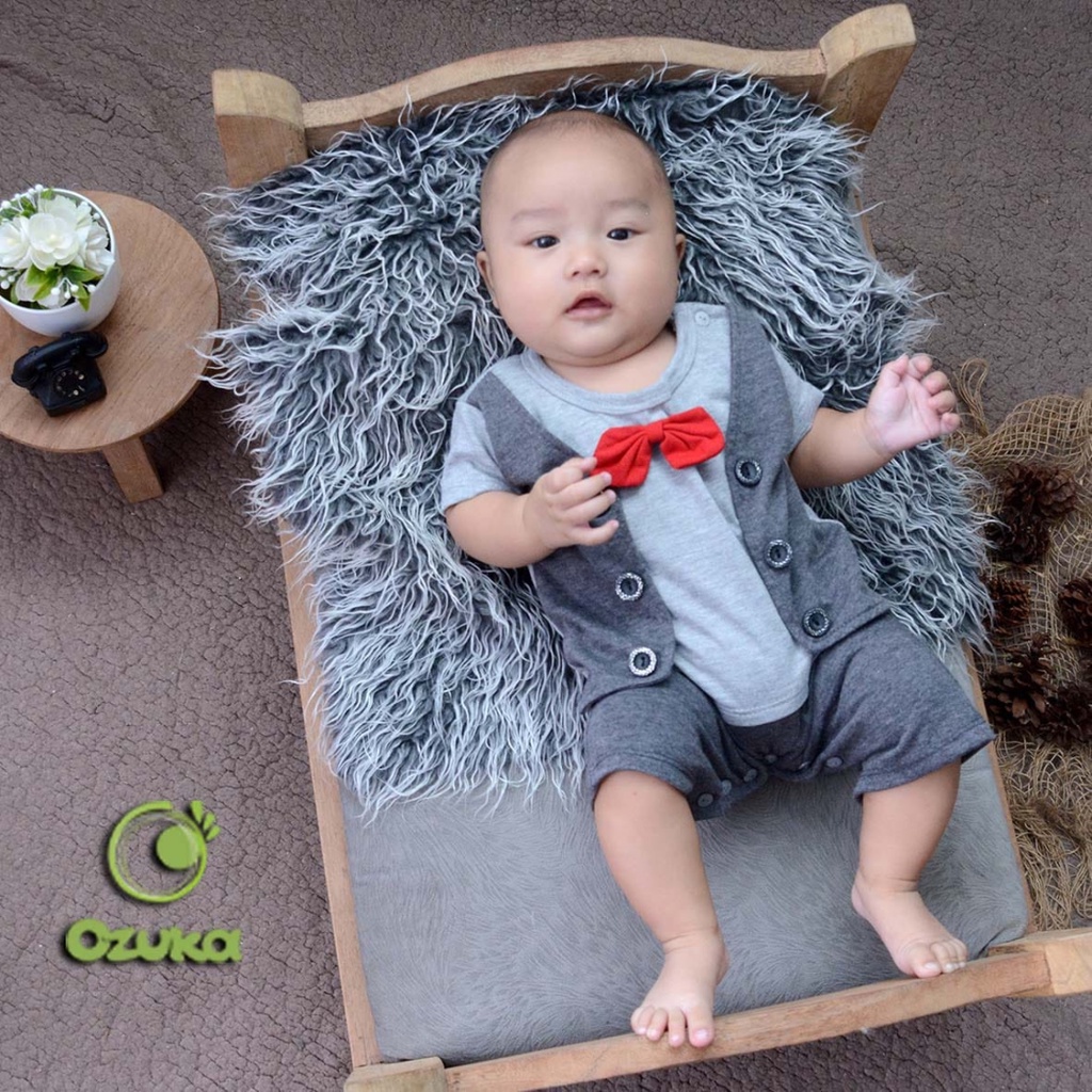 Ozuka Romper Jumper Bayi Dasi Tuxedo Rompi Pesta Bepergian Newborn Baru Lahir Lucu KDO01