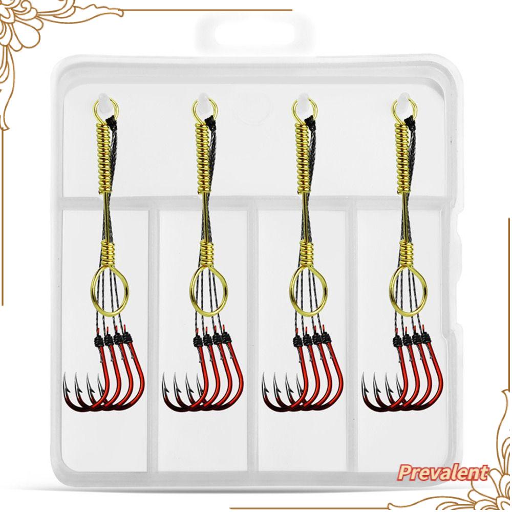 Preva 4Pcs/kotak Pengumpan Memancing Dengan Kait Metode Ledakan Merah Pemimpin Hanging Tackle Fishing Bait