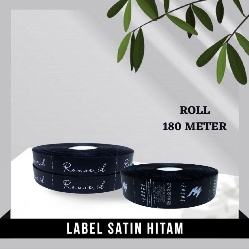Label Satin Hitam Label Baju Custom Label Pakaian Roll 180 Meter
