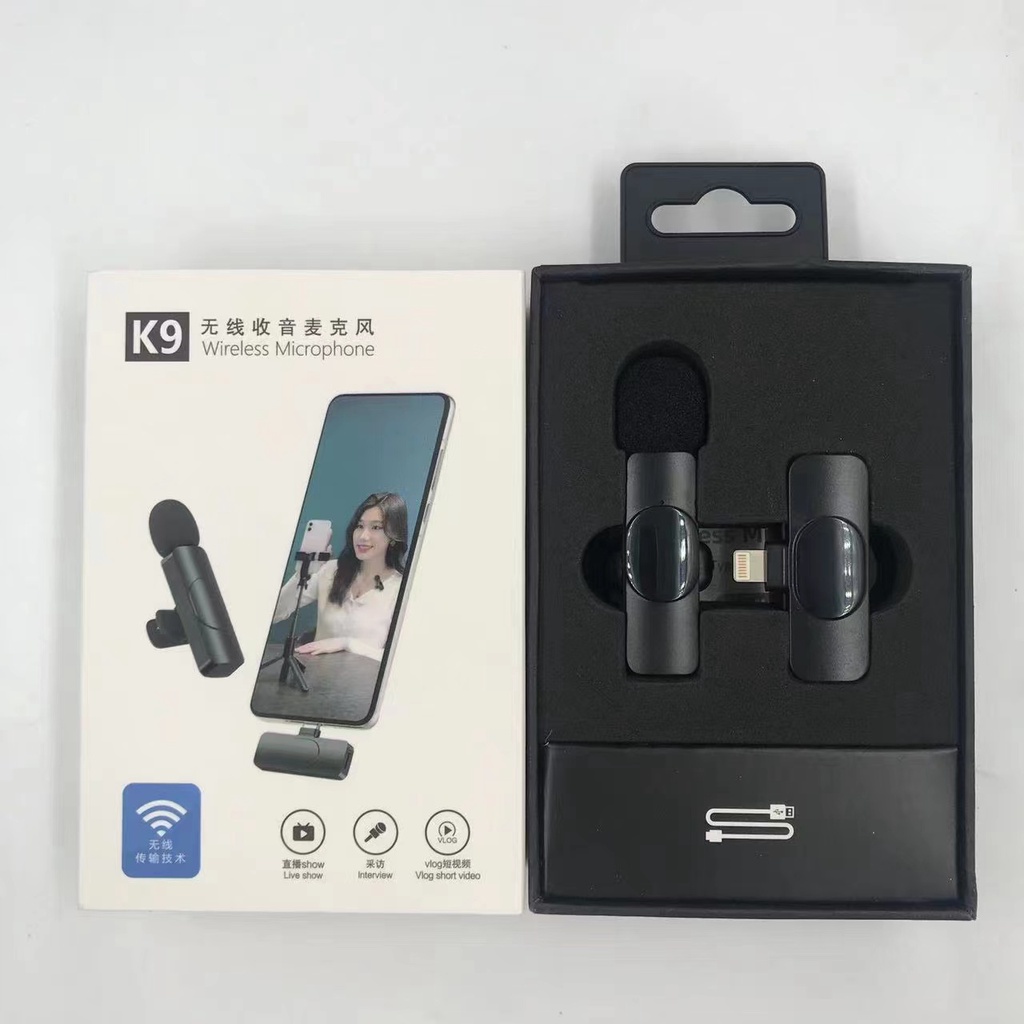 K8 K9 Mikrofon Lavalier Nirkabel untuk Perekaman Video Streaming Langsung Wawancara Vlog Mikrofon Nirkabel Plug-Play