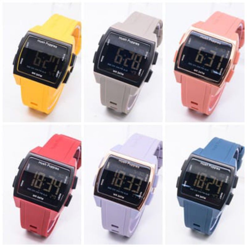 (Terima Cod)Jam Tangan Unisex Hushpuppies 2111 Digital Anti Air/Water Resist Strap rubber/Karet(Dikirim Jakarta)