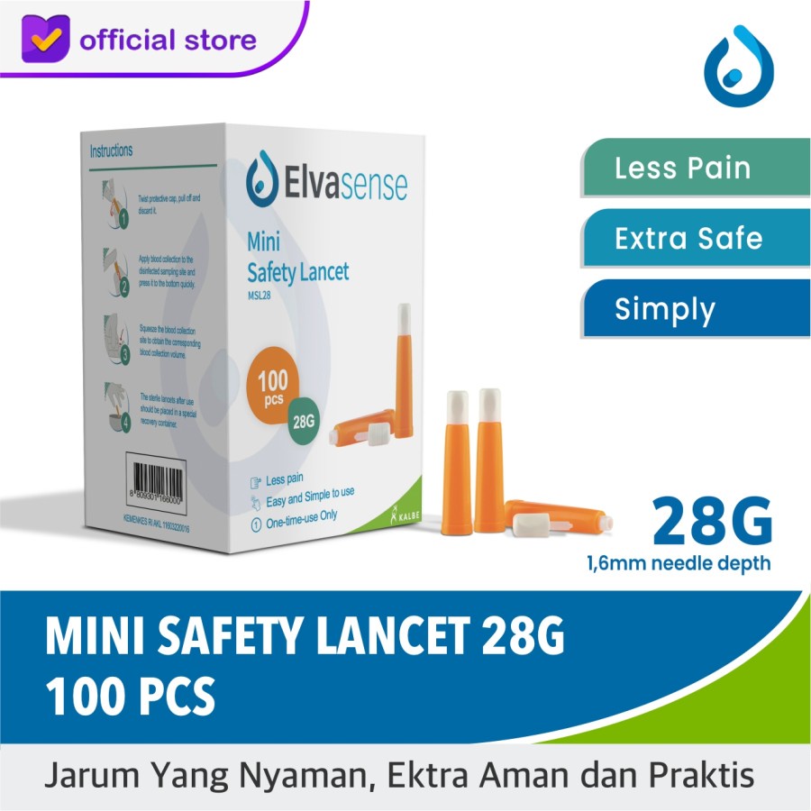 Elvasense Mini Safety Lancet 28G - Blood Lancet Elvasense Jarum Lancet Steril