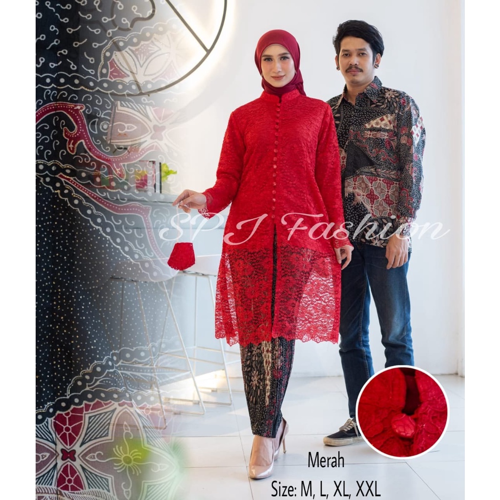 LAUNCHING STELAN KEBAYA TUNIK BROKAT COUPLE BATIK PRIA MODERN/OUTFIT PASANGAN/COUPLE WISUDA/SERAGAMAN PESTA BY SPJ FASHION