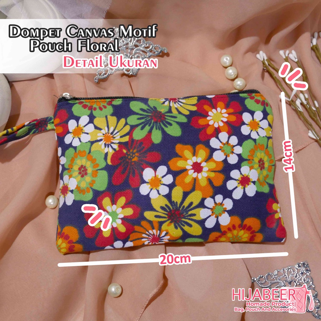 Dompet Kanvas Motif Floral - Pouch Floral - Dompet Kanvas Murah - dompet wanita