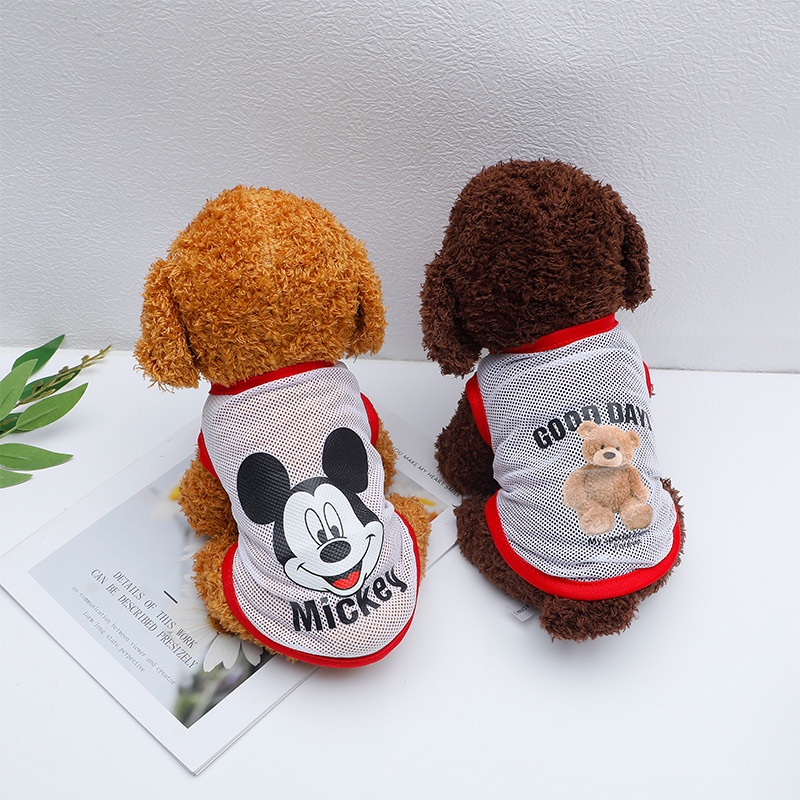 Baju Anjing Musim Panas Jala Tipis Bernapas Rompi Anjing Peliharaan Pakaian Kucing Mickey Corgi