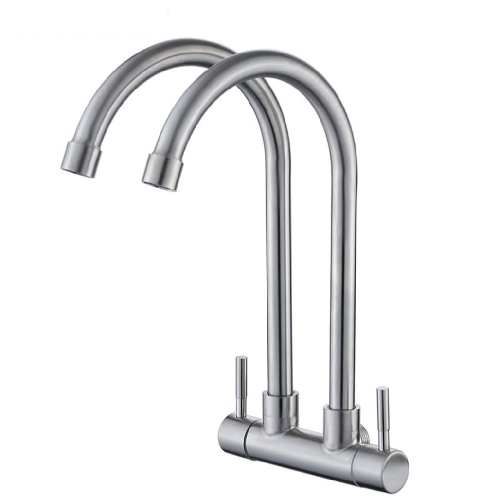 Kran air dapur stainless 304 angsa double Favios FV24 Keran bak cuci piring 2 lubang Y03 Kitchen Faucet Double