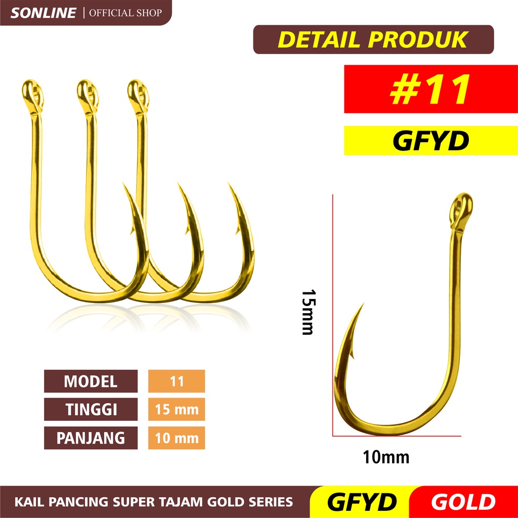 Sonline Kail Pancing Gold 25 pcs High Carbon Steel Barbed Fishing Hook Tackle Kail GFYD-GFYDGOLD 11#