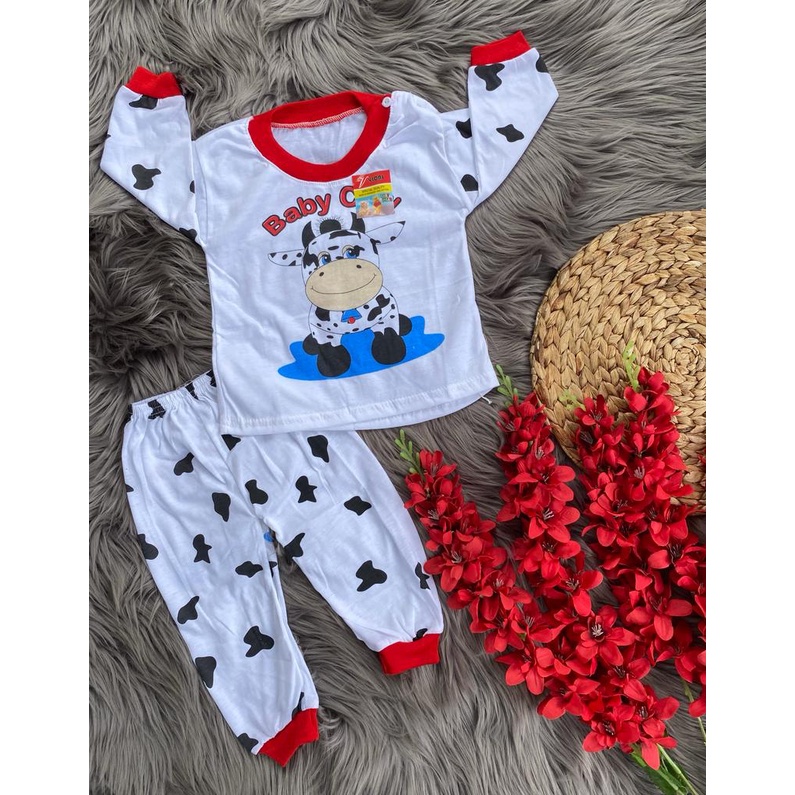 baju anak laki-laki/perempuan lengan panjang 3-18bulan motif baby cow