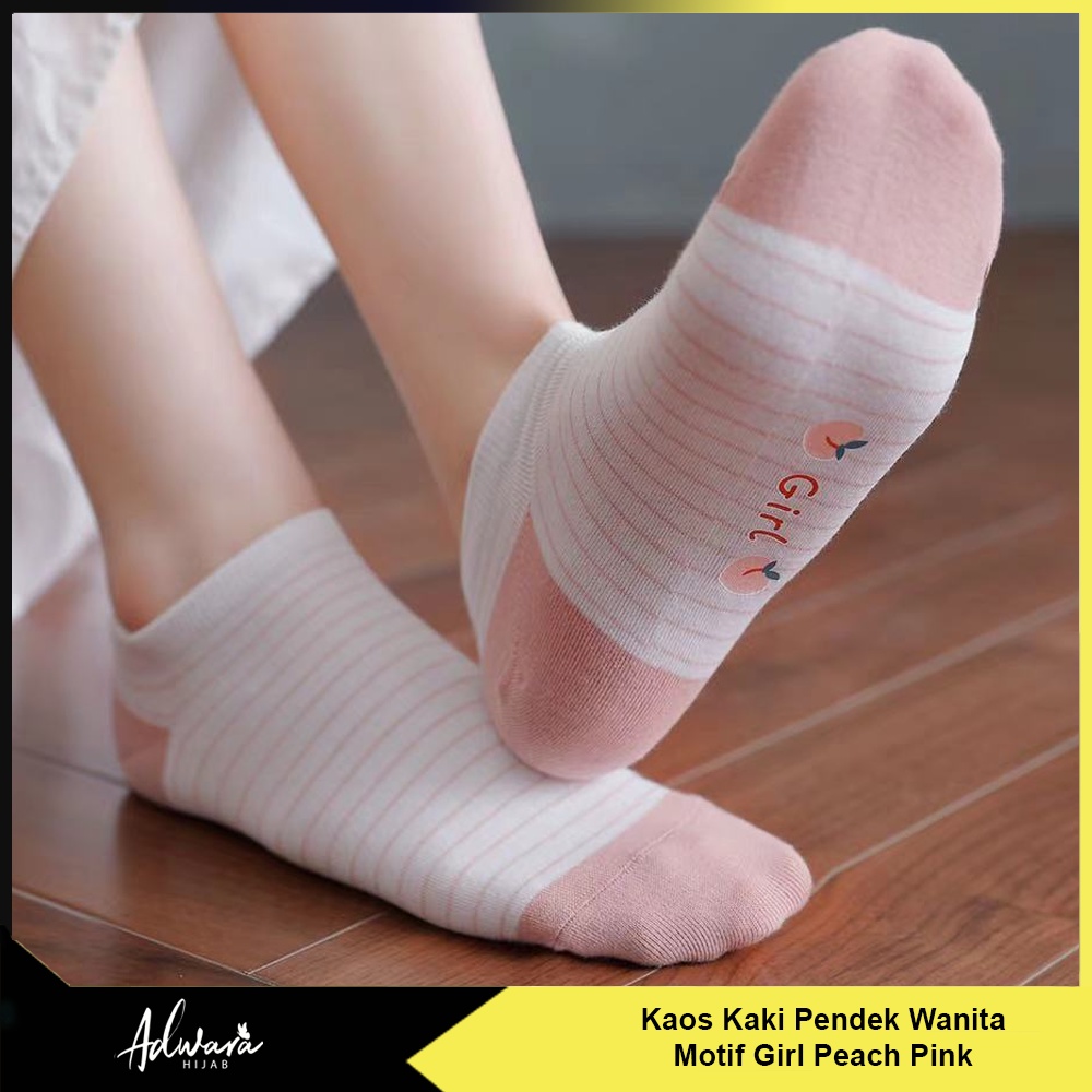 Kaos Kaki Pendek Wanita Motif Girl Peach Pink Fashion Korean Bahan Katun Import