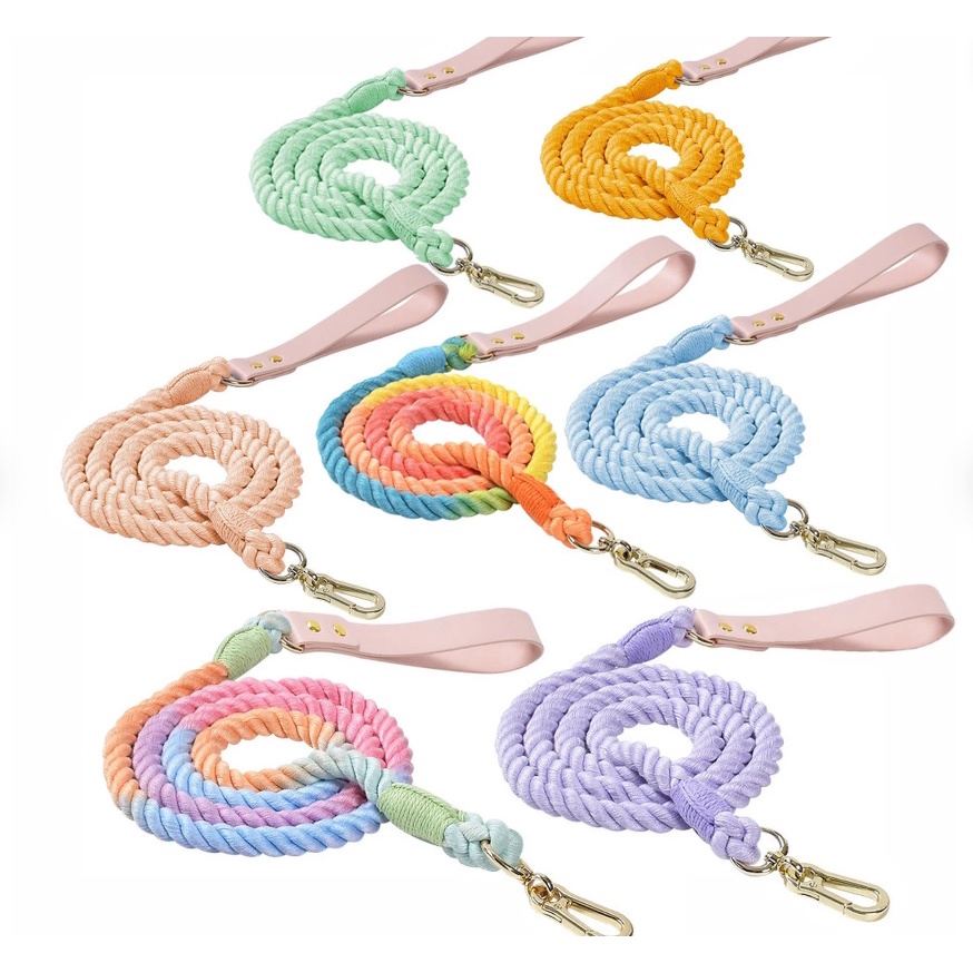 Macaron Big Dog Leash Premium tali kalung anjing besar pastel rainbow kulit