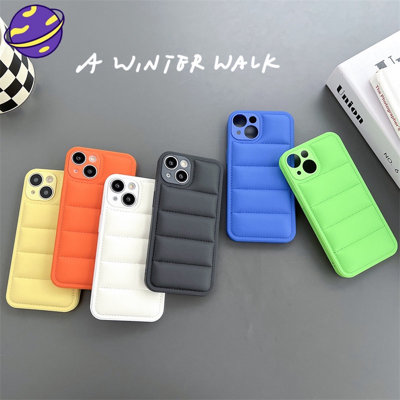 IPHONE Lubang Halus Full Tas Down Jaket Shock Proof Casing Untuk Iphone11 12 13 14 Pro Max Multi Warna Isi Lembut Katun Kamera Pelindung Case